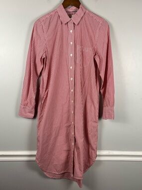 J. Crew  red and white striped cotton poplin shirt dress size 6